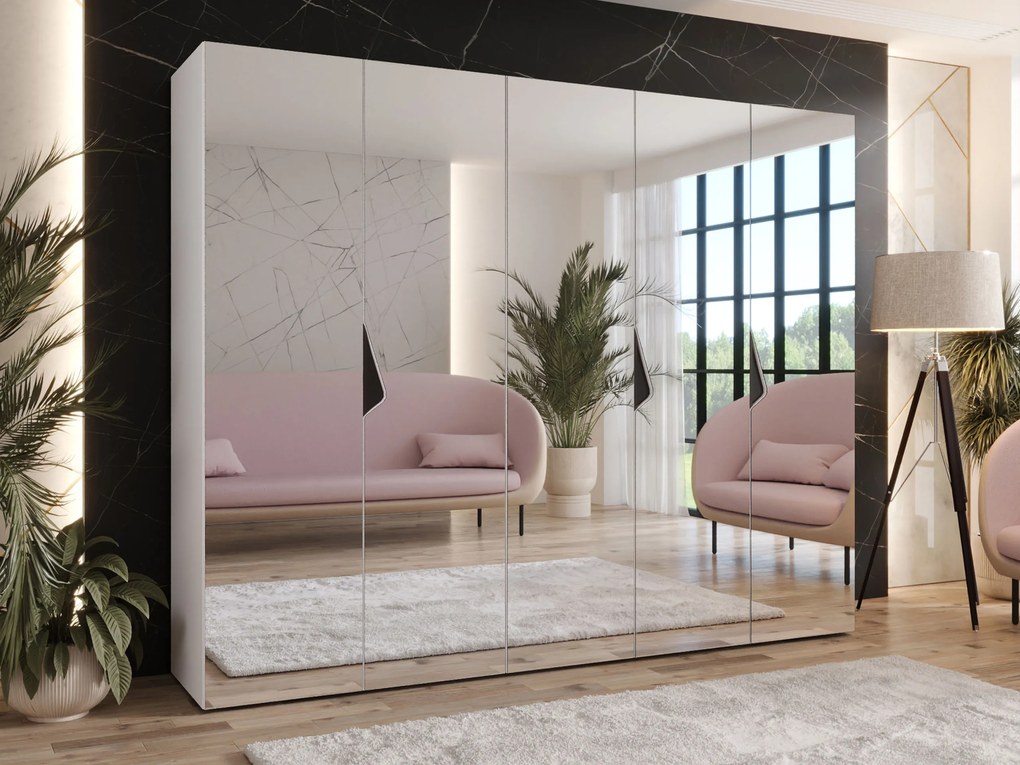 Kledingkast Hartford 631, Wit, Zwart, 202x250x52cm, 173 kg, Kledingkast deuren: Met scharnieren