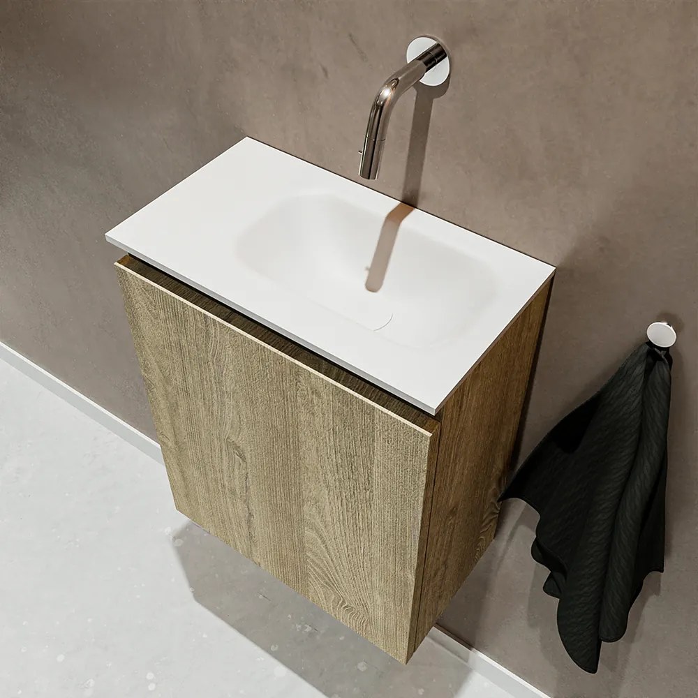 Mondiaz Ture 40cm toiletmeubel light brown grey met wastafel talc rechts geen kraangat