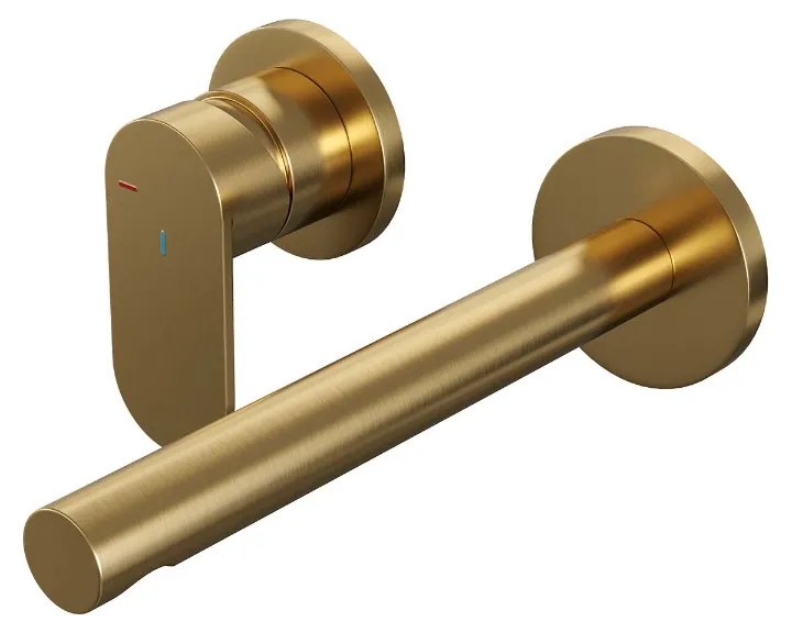 Brauer Gold Edition ColdStart wastafelkraan inbouw rechte uitloop en rozetten model C2 geborsteld messing PVD