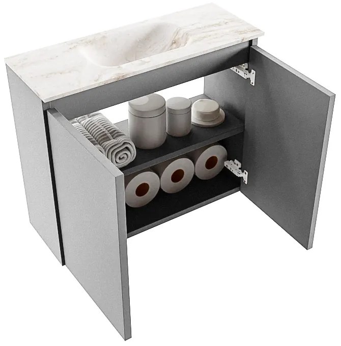 Mondiaz Ture DLux toiletmeubel 60cm plata met wastafel frappe midden zonder kraangat