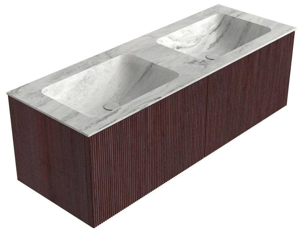 Mondiaz Kurve-dlux 130cm badmeubel ruby met 2 lades en wastafel leaf dubbel zonder kraangat opalo