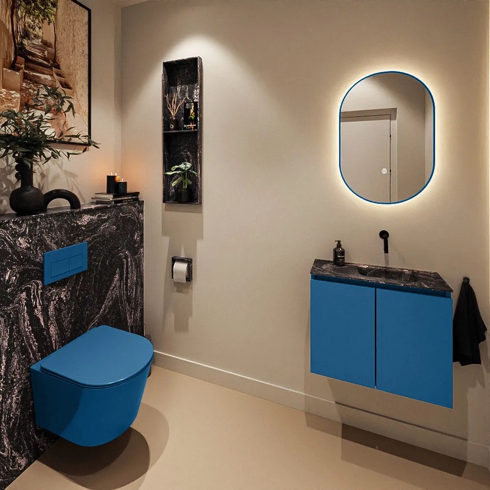 Mondiaz Ture DLux toiletmeubel 60cm jeans met wastafel lava rechts zonder kraangat