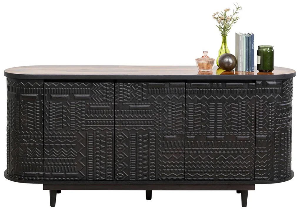 Kare Design Berber Ovaal Dressoir Houtsnijwerk - 160x38x75cm.