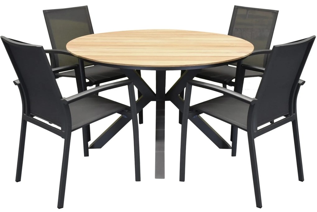 Quincy malaga dining tuinset 120xH75 cm rond 5 delig teak