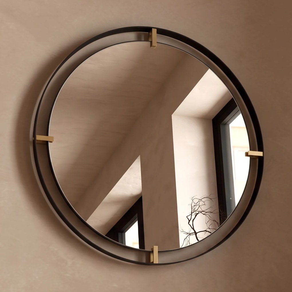 Kare Design Betsy Ronde Spiegel Zwart Goud 90 Cm - 90x90cm