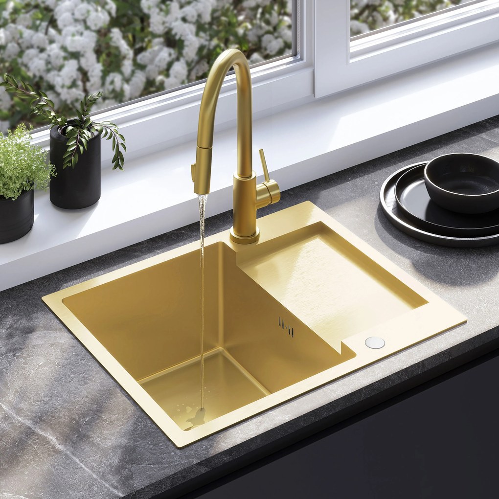 Stalen spoelbak Paul BRUSH GOLD
