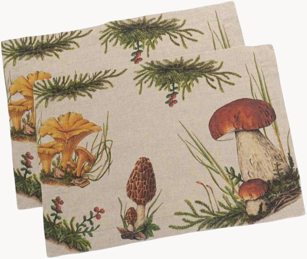Linnen placemats Bos Paddenstoelen, 2-delig