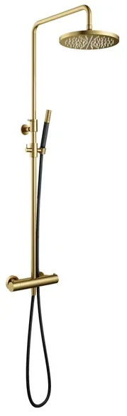 Hotbath Cobber thermostatische regendoucheset met 30cm ronde hoofddouche staafhanddouche messing geborsteld PVD SDS9BBP5