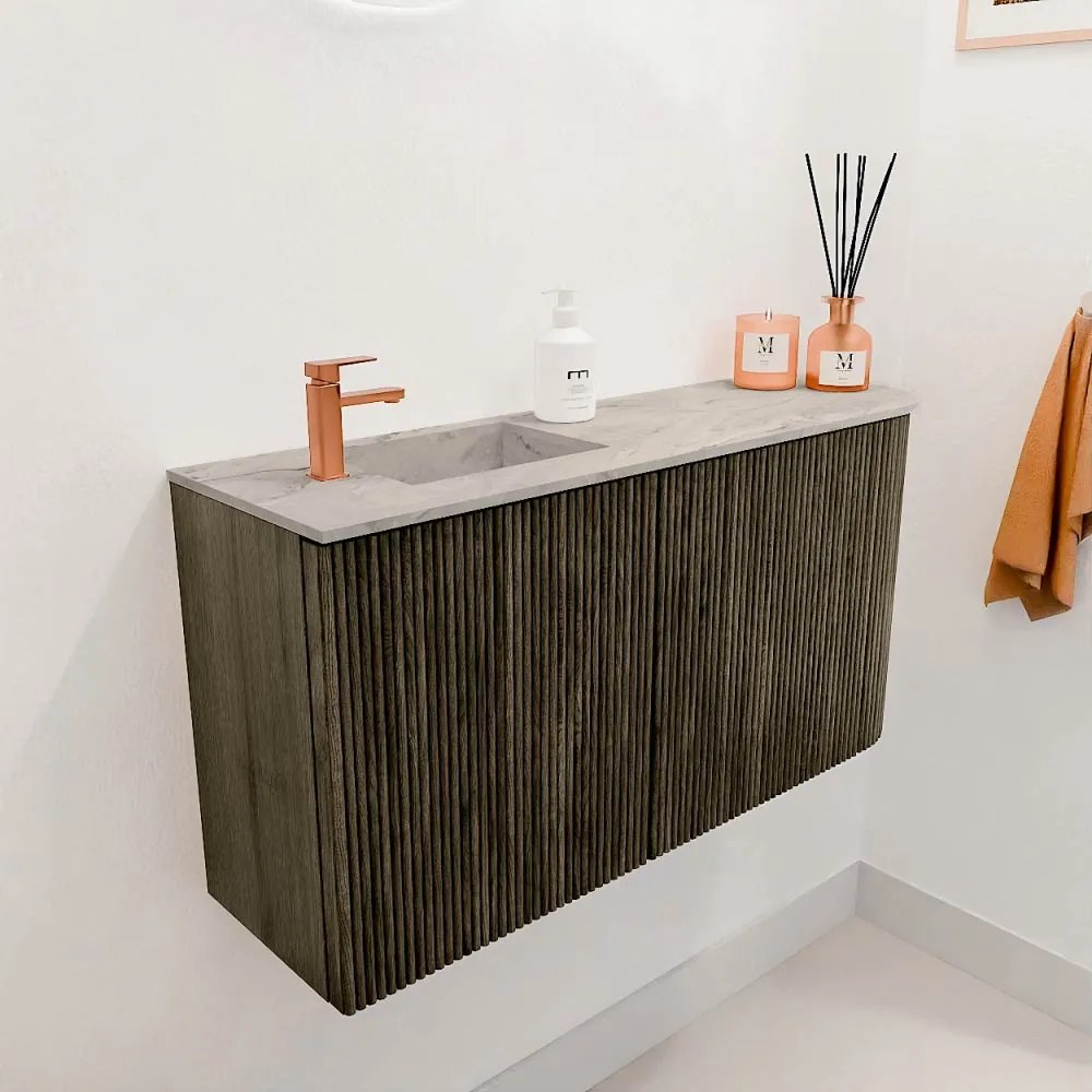 Mondiaz Joya DLux 80cm toiletmeubel ronding rechts shadow met wastafel faye links 1 kraangat glace