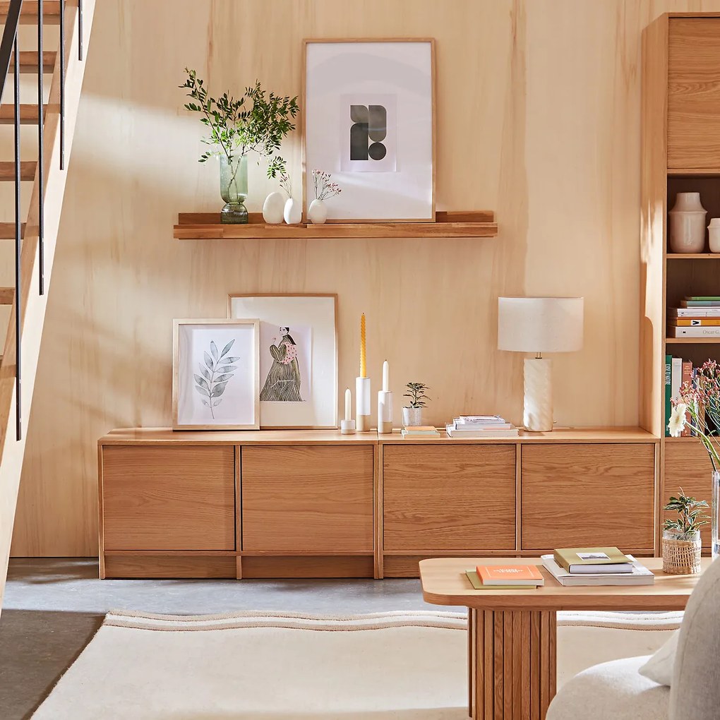 Modulaire lage buffetkast van eikenfineer, 2 Senssia deuren