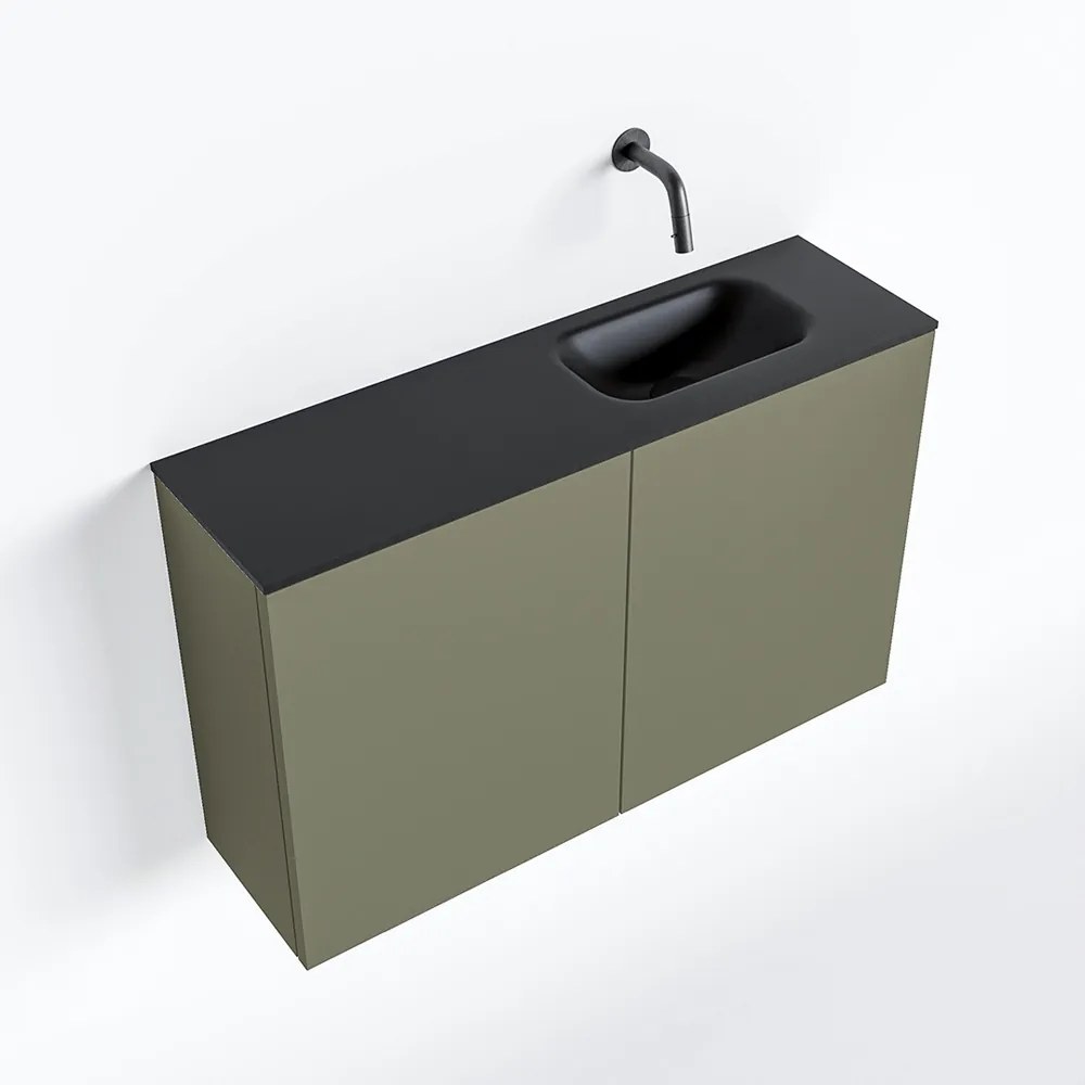 Zaro Polly toiletmeubel 80cm army met zwarte wastafel zonder kraangat rechts