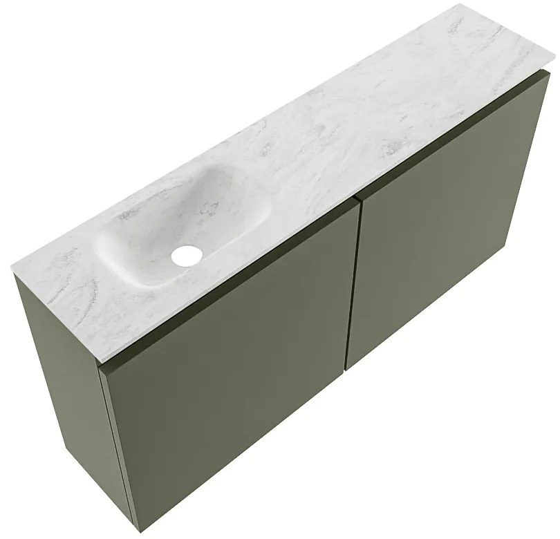 Mondiaz Ture DLux toiletmeubel 100cm army met wastafel opalo links met kraangat