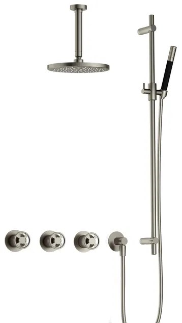 Hotbath Cobber IBSW70 Regendoucheset inbouw - 15cm plafondarm - 20cm ronde hoofddouche - staafhanddouche - glijstang - Geborsteld nikkel IBSW70GN27