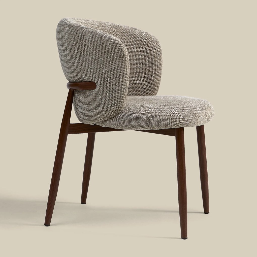 Walnoot Eetkamerstoel Met Ronde Rug Beige