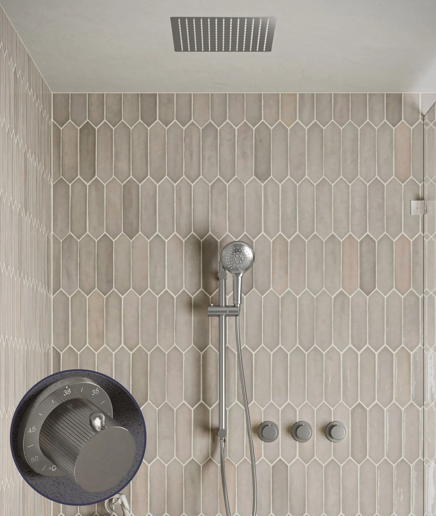 Saniclear Plus Stripes inbouw regendouche met inbouw douchekop 30x30cm, glijstang en 2 standen handdouche RVS