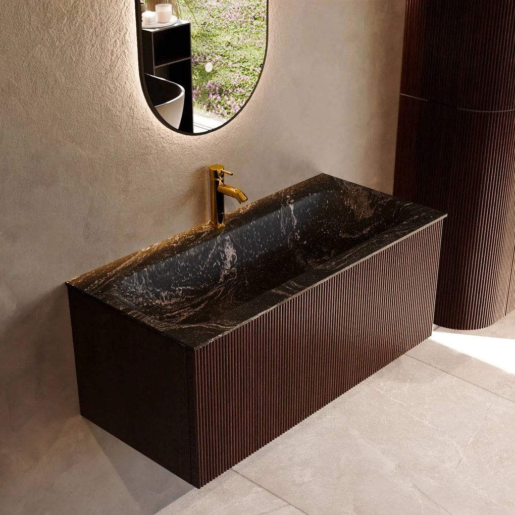 Mondiaz Kurve-dlux 100cm badmeubel ruby met 1 lade en wastafel big medium midden 1 kraangat lava