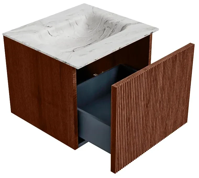 Mondiaz Kurve-dlux 50cm badmeubel ruby met 1 lade en wastafel grunne midden zonder kraangat glace