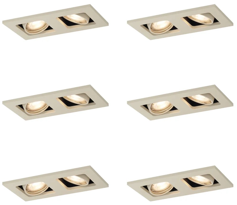 Set van 6 Moderne inbouwspot beige GU10 50mm draai- en kantelbaar 2-lichts - Qure