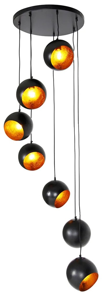 Hanglamp zwart met gouden binnenkant 7-lichts - Crooked Cluster