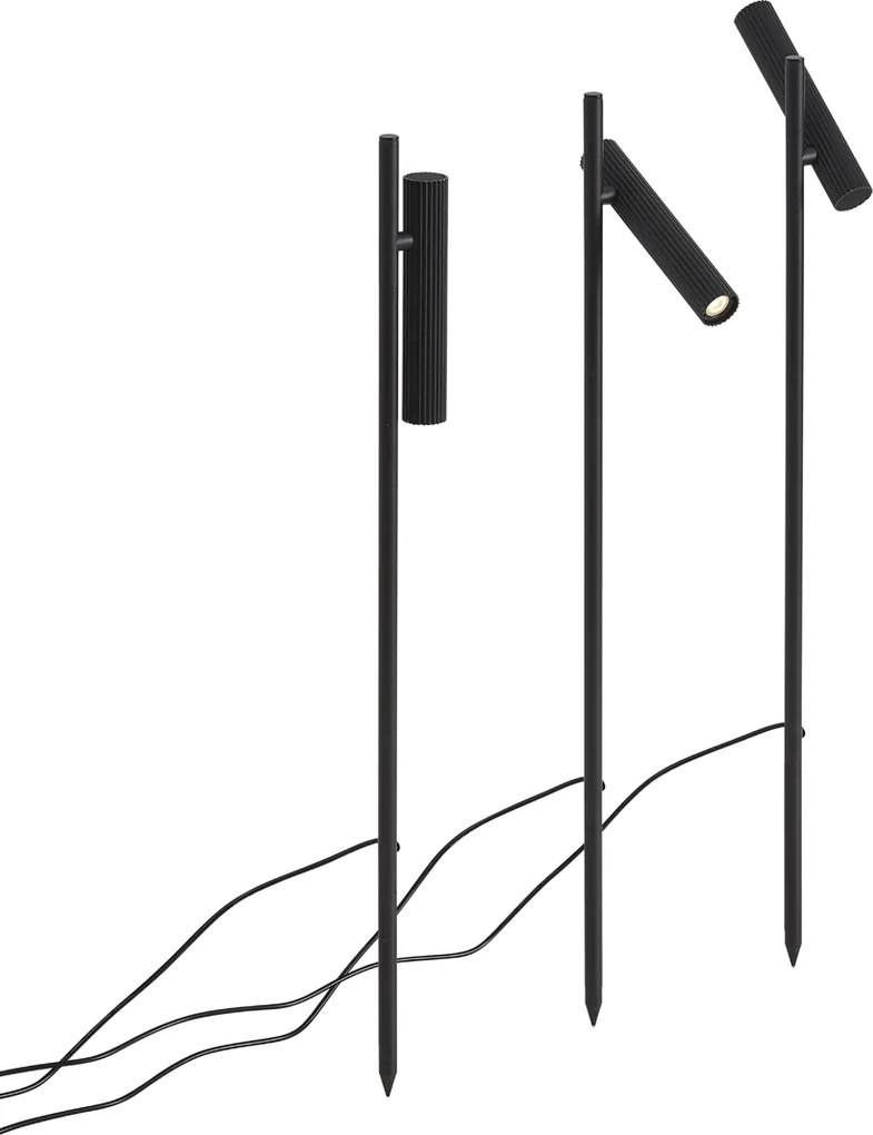 Set van 3 prikspots zwart incl. LED IP44 - Garly Ribble