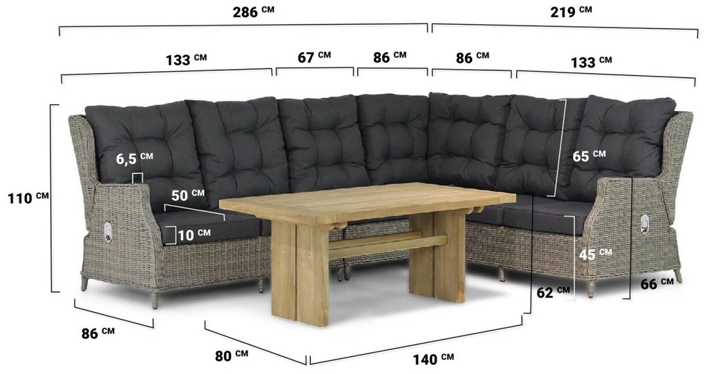Dining Loungeset 6 personen Wicker Grijs Garden Collections New Castle