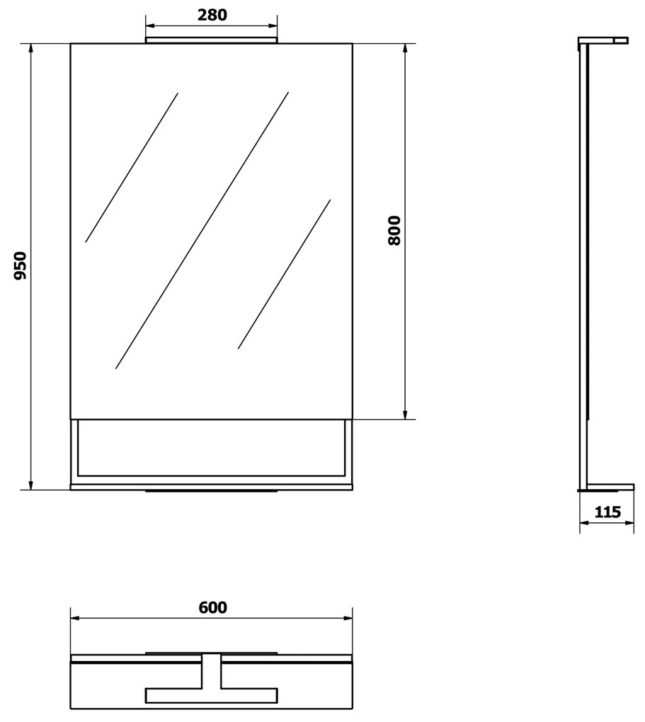 Sapho Erupta spiegel met planchet en LED-verlichting 60x95x12cm matzwart