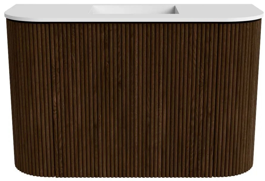 Mondiaz Joya 65cm toiletmeubel ronding links/rechts walnut met wastafel faye midden zonder kraangat talc