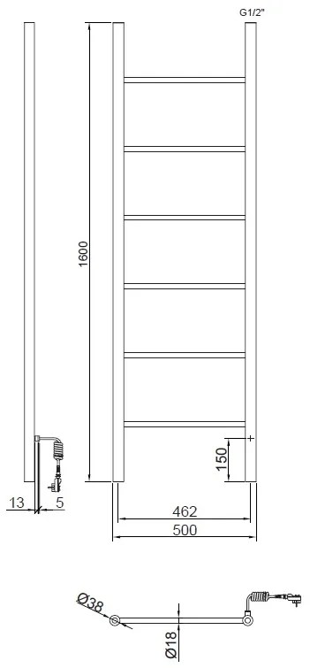 Sapho Karbo elektrische radiator mat zwart 50x160cm 120Watt