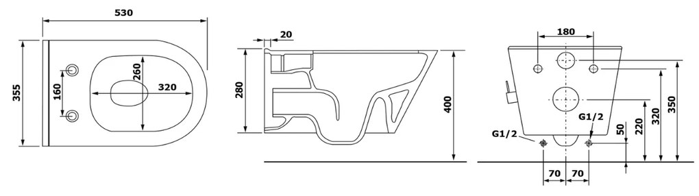 Sapho Avva hangend randloos toilet met bidetspoeler en mengkraan 36x53cm zwart mat