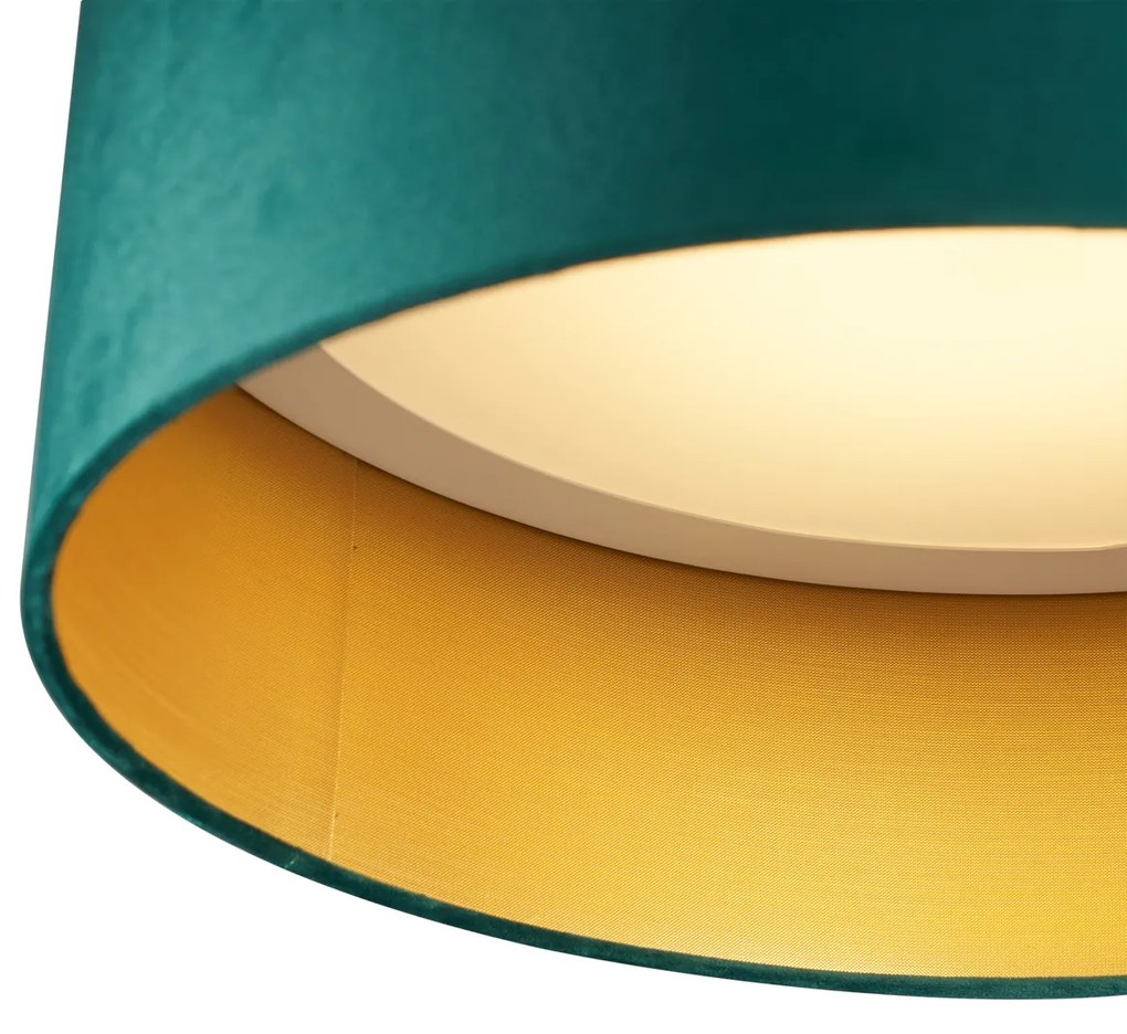 Moderne plafondlamp groen velours 40cm incl. LED 3-staps dimbaar - Sue Modern rond Binnenverlichting Lamp