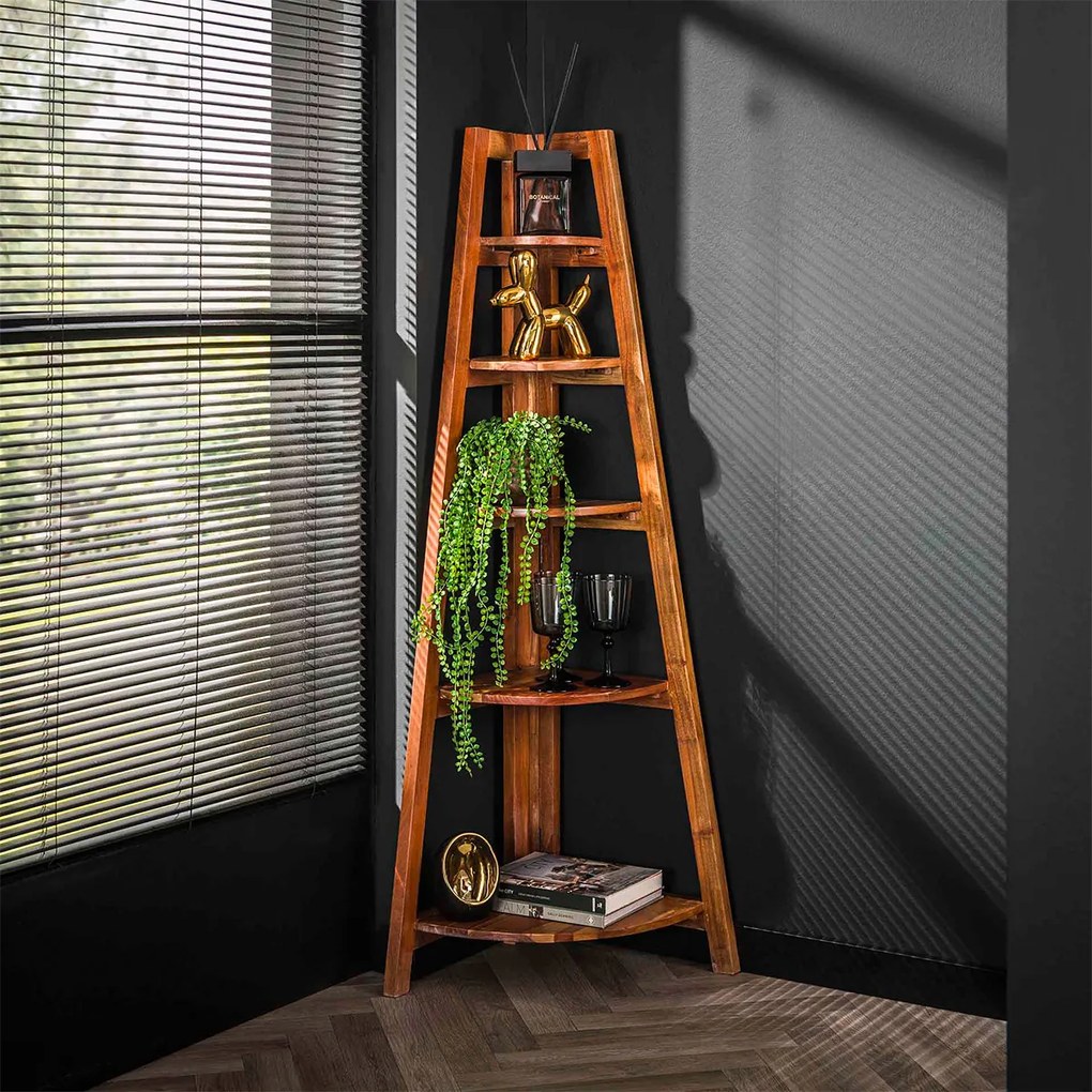 Hoek Plankenkast Massief Acacia Hout - 64x44x148cm.