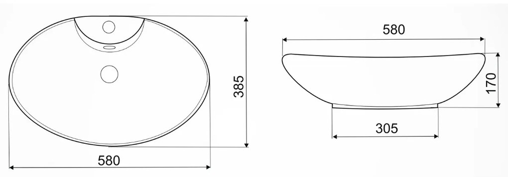 Kerra KR 139 keramische waskom 58x38cm zwart/goud