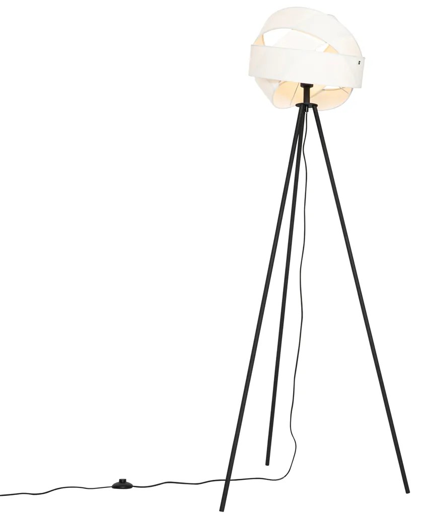 Moderne vloerlamp zwart met witte kap - Cloth