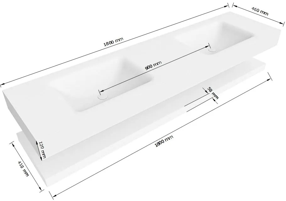Zaro Alan badmeubel 180cm met planchet talc en vrijhangende wastafel cloud dubbel 2 kraangaten urban