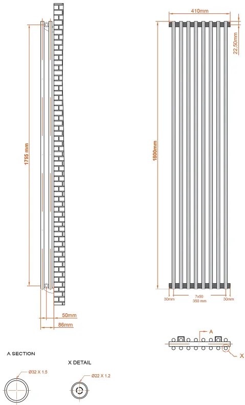 Eastbrook Murano radiator 40x180cm 1301W wit glans