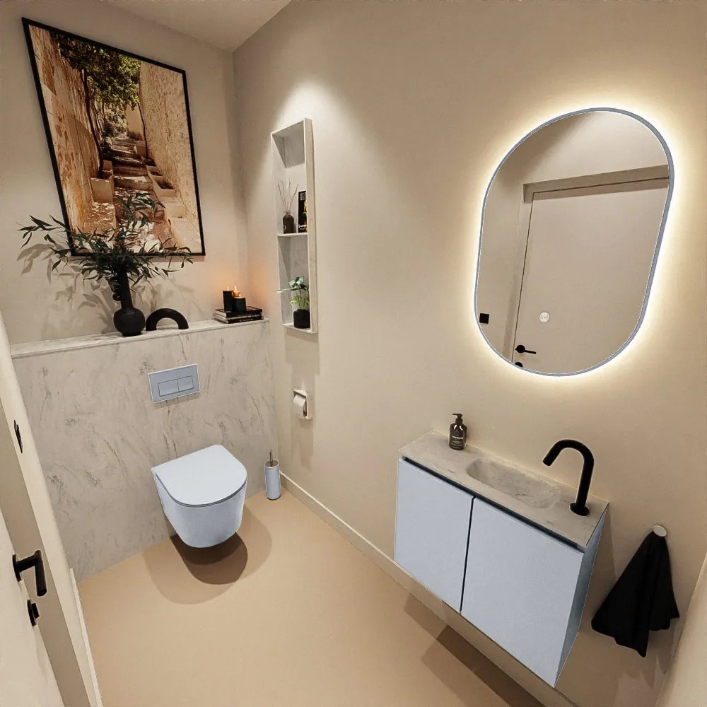 Mondiaz Ture DLux toiletmeubel 60cm clay met wastafel opalo rechts met kraangat