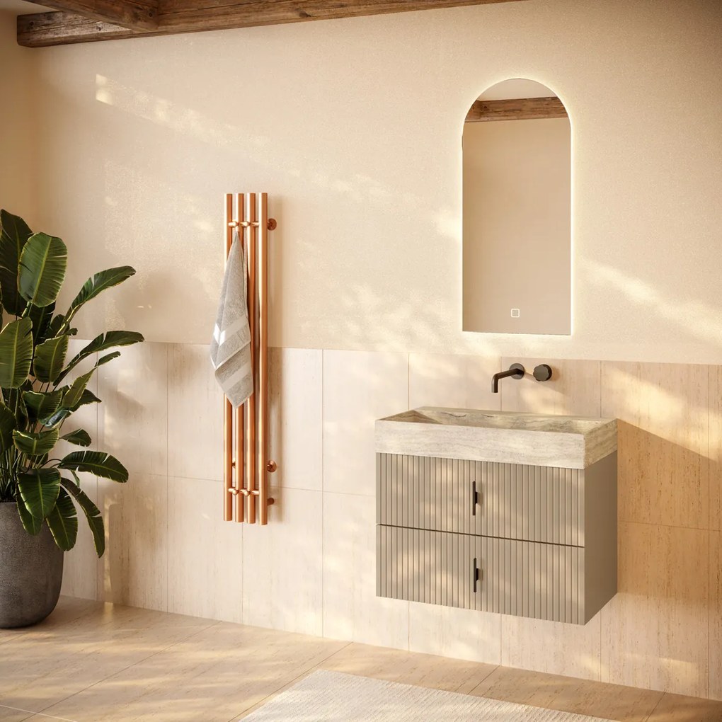 Muebles Murcia badmeubel ribbelfront 80cm macchiato met White Travertin wastafel zonder kraangat