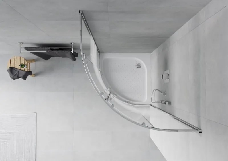 Mexen Rio halfronde douchecabine 80 x 80 cm, witte strepen, chroom + douchebak, wit - 863-080-080-01-20-4710