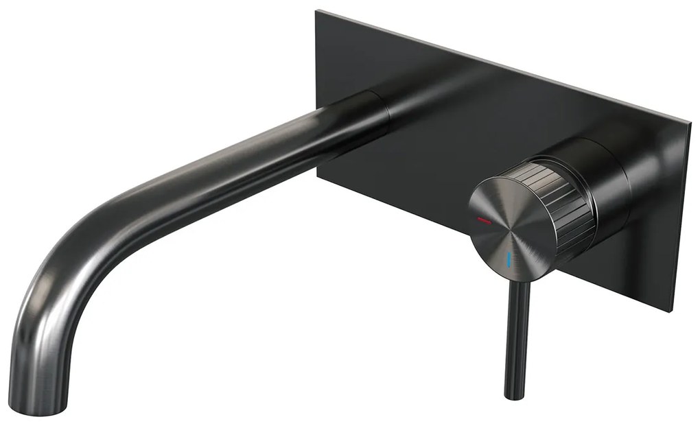 Brauer Stripe inbouw wastafelkraan ColdStart met gebogen uitloop en afdekplaat model A1 gunmetal geborsteld PVD