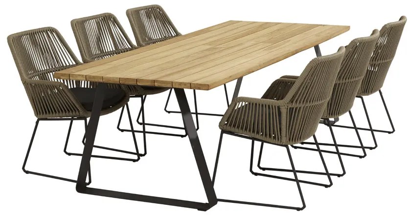 4 Seasons Outdoor Ramblas eetset met Belair teak tafel 240 cm  Tuinset    taupe weerbestendig