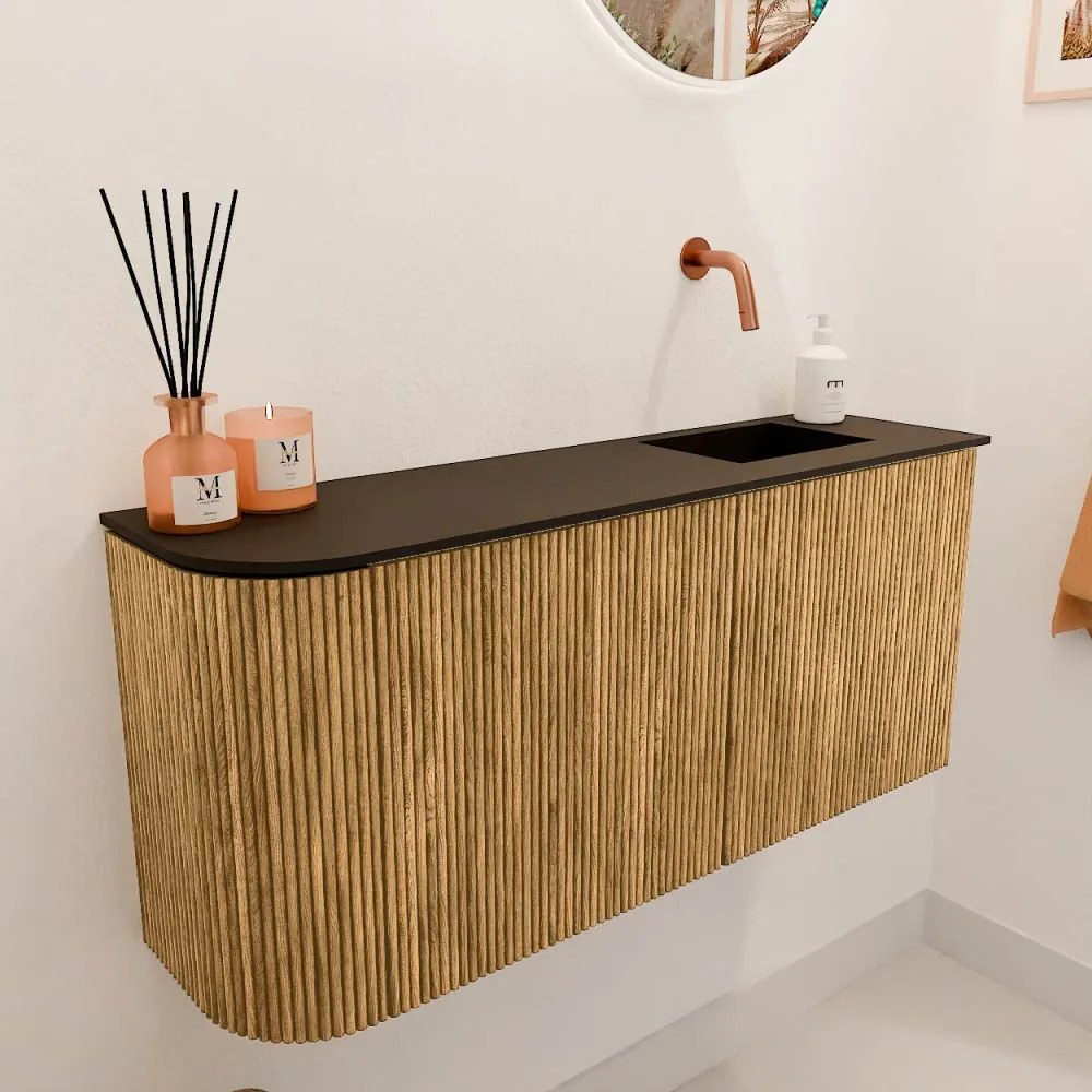 Mondiaz Joya 90cm toiletmeubel ronding links oak met wastafel faye rechts zonder kraangat urban