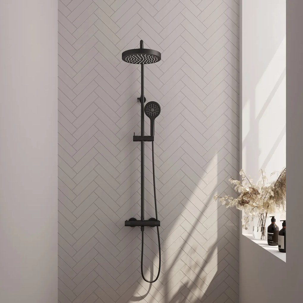 Brauer Stripe opbouw regendouche met 25cm hoofddouche en 3 standen handdouche zwart mat