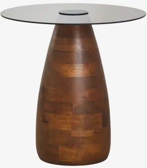 Ronde Bijzettafel Ø50 Cm Van Gehard Glas Mariana Donker Handvat Hout - Sklum