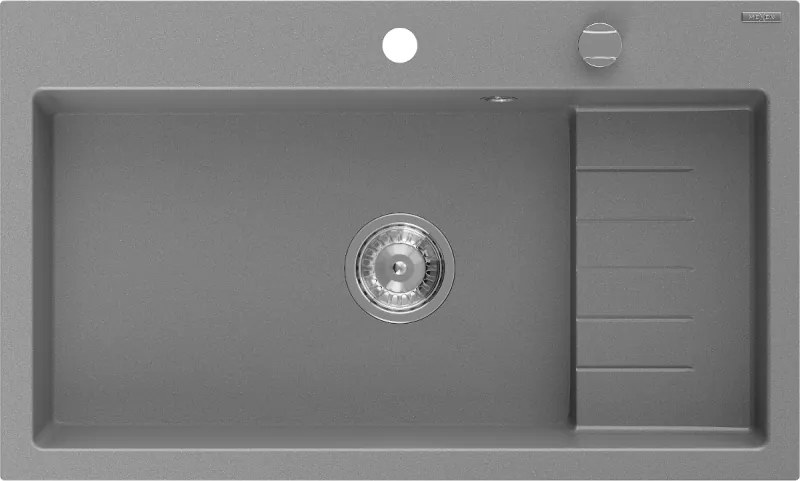 Mexen Omar granieten spoelbak 1-komers 800 x 480 mm, grijs, sifon chroom - 6520801005-71