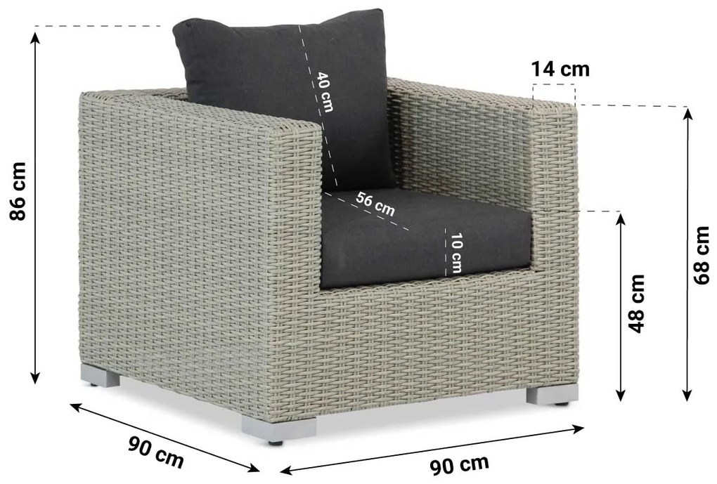 Stoel en Bank Loungeset 5 personen Wicker Grijs  Garden Collections Toronto/Zaga