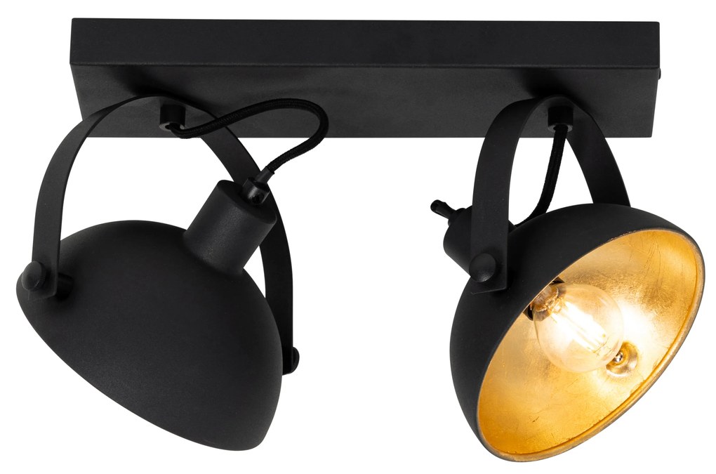Industriële plafondlamp zwart met goud 2-lichts verstelbaar - Magnax