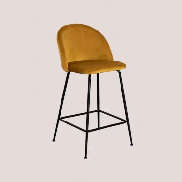 Set Van 2 Hoge Krukken In Fluweel Kana Design Zwart & Mostaza & ↑65 Cm - Sklum