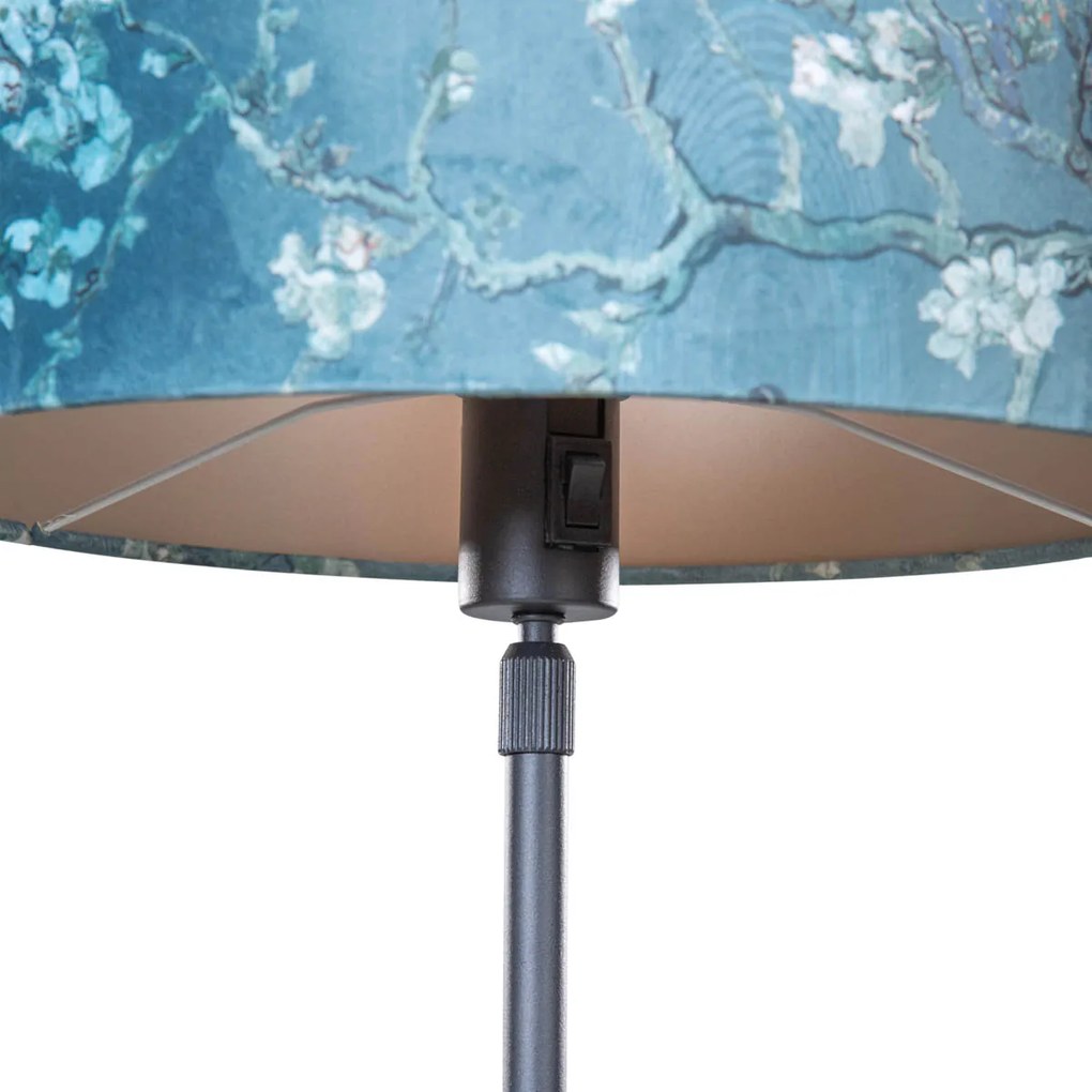 Tafellamp zwart met velours kap vis dessin 35cm - Parte Klassiek / Antiek, Modern E27 rond Binnenverlichting Lamp