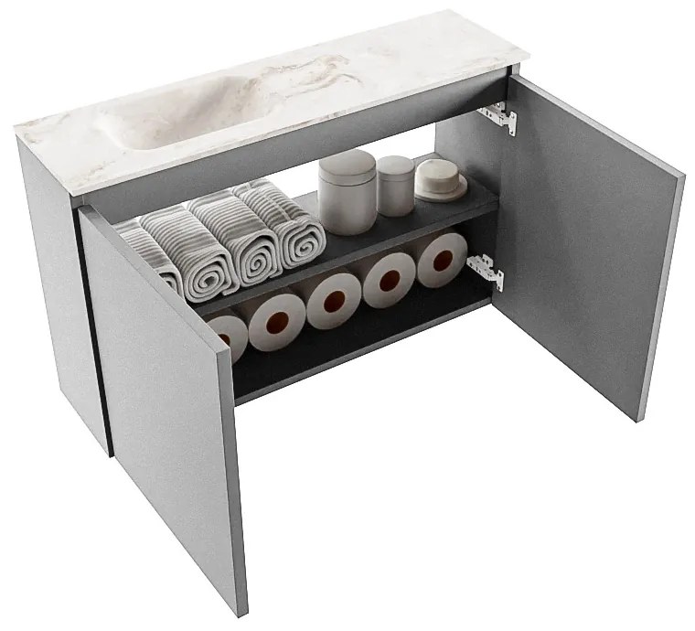 Mondiaz Ture DLux toiletmeubel 80cm plata met wastafel frappe links met kraangat