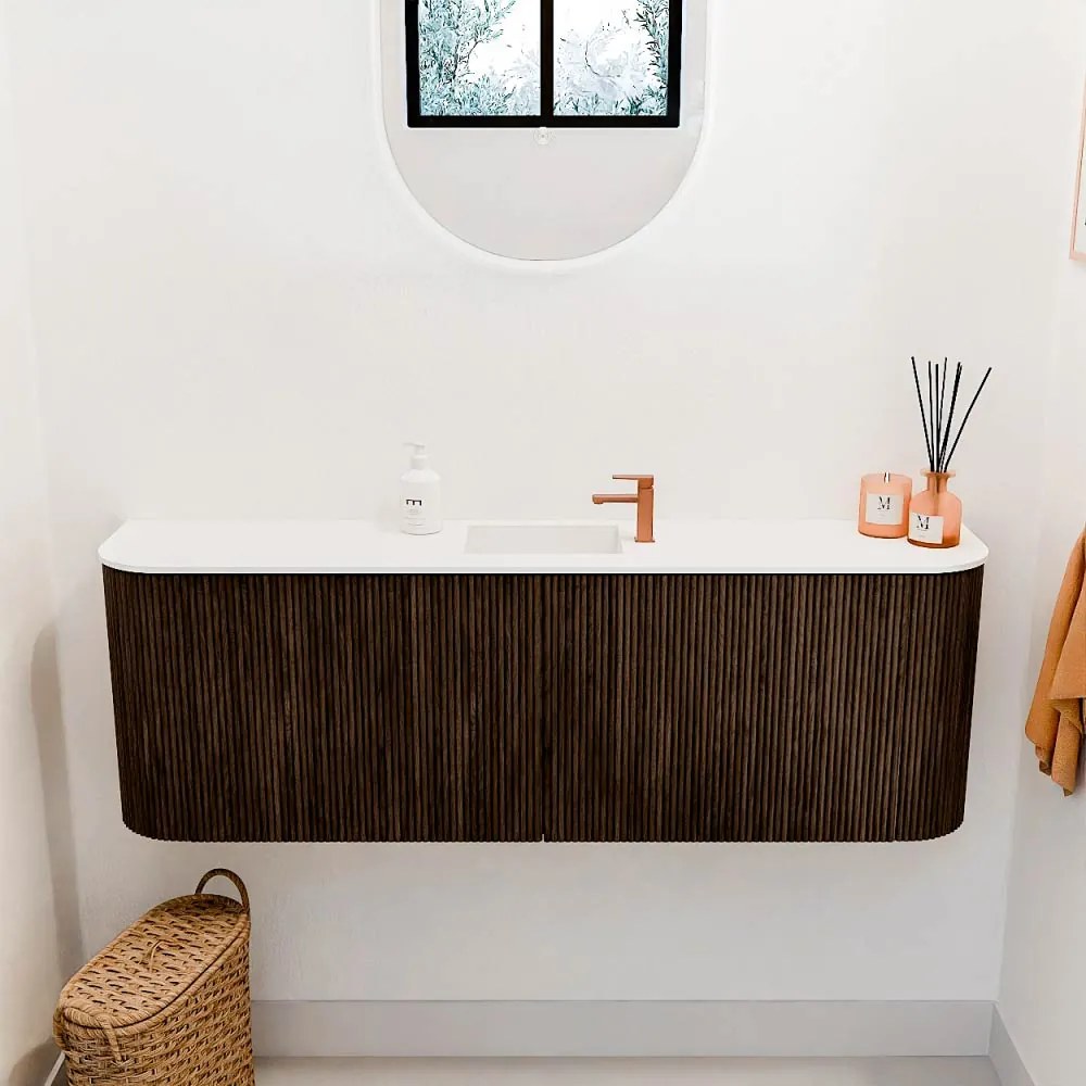 Mondiaz Joya 125cm toiletmeubel ronding links/rechts walnut met wastafel faye midden 1 kraangat talc